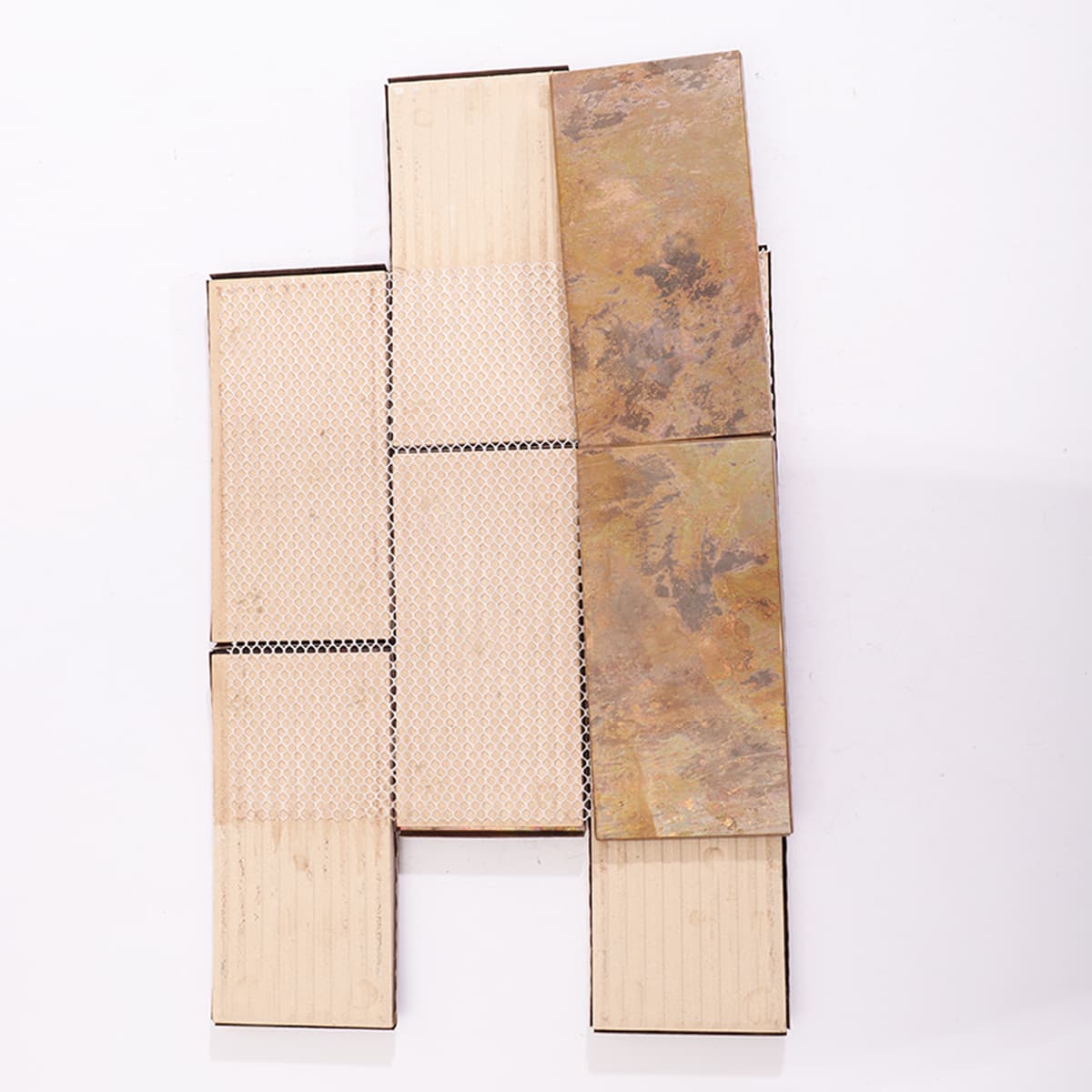 Backside mesh of curved copper mosaic tile sheet