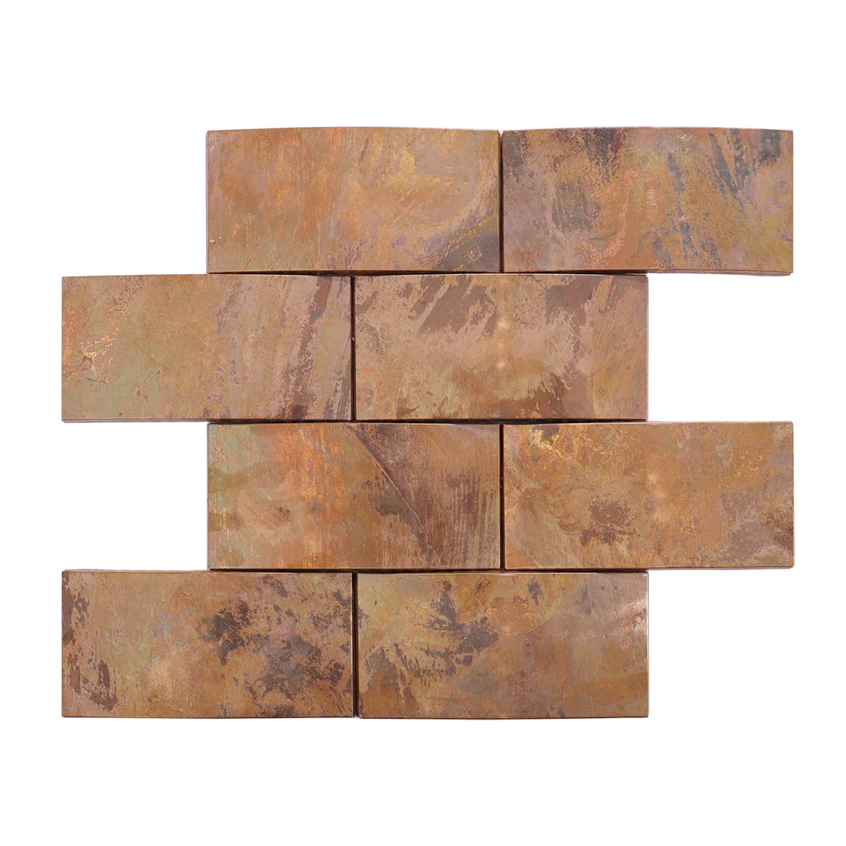 Full sheet of curved rectangular copper mosaic tile