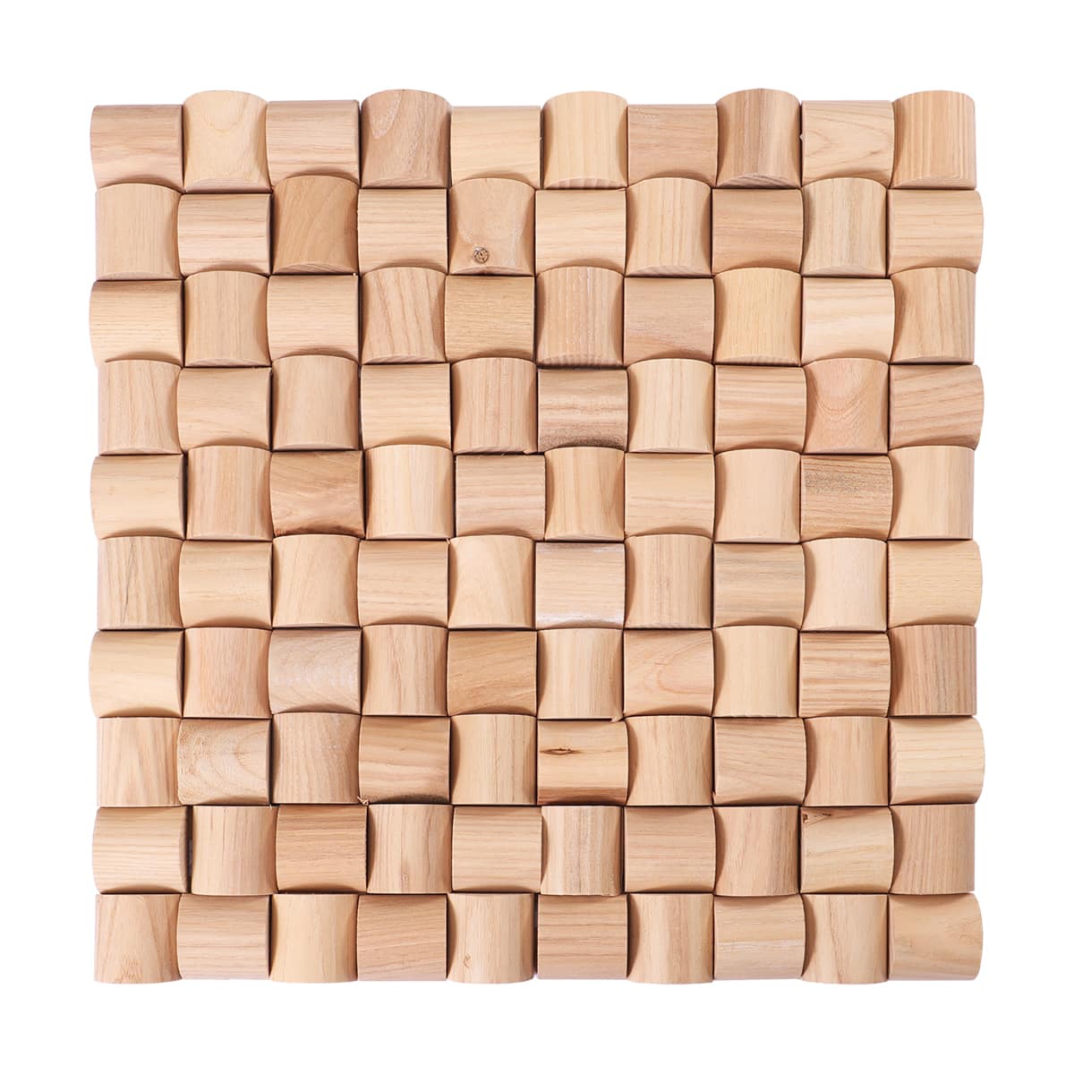 Curved 3D wood mosaic tile sheet in natural light tone