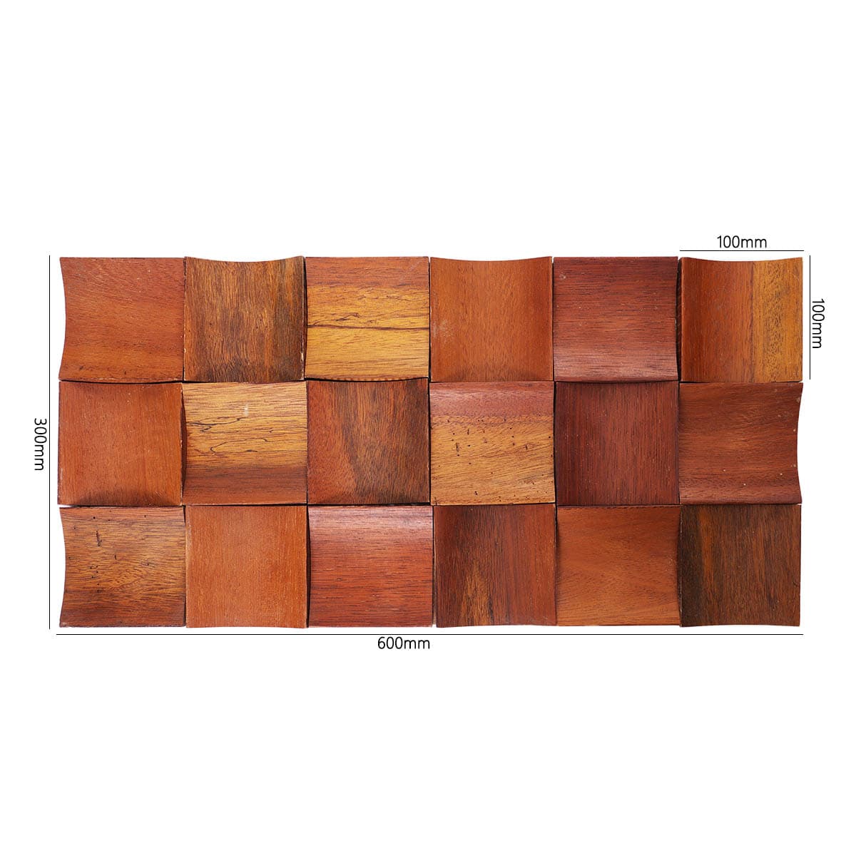 Curved wood mosaic tile with 600x300mm size markings