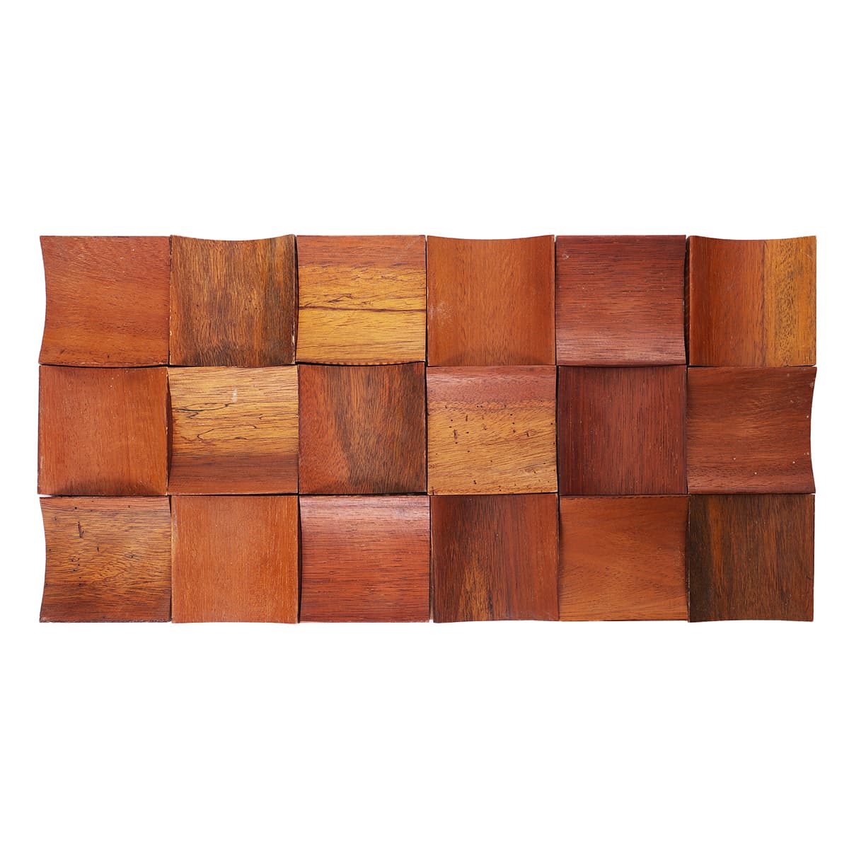 3D curved wood mosaic tile with wave-shaped square blocks