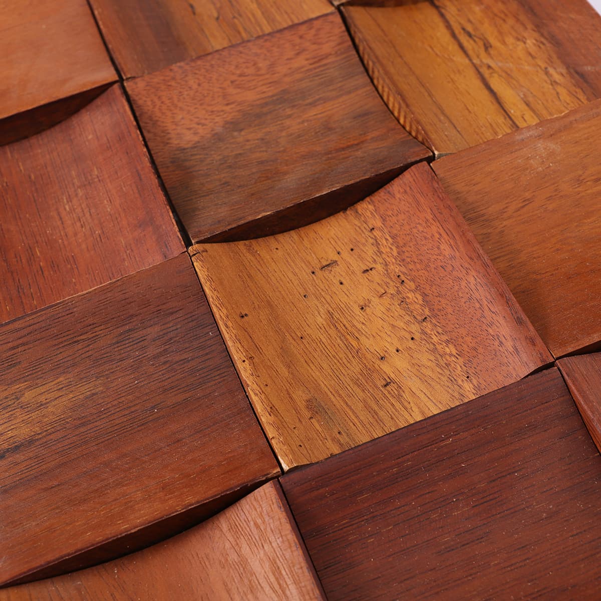 Detail of wavy wood mosaic surface with natural grain