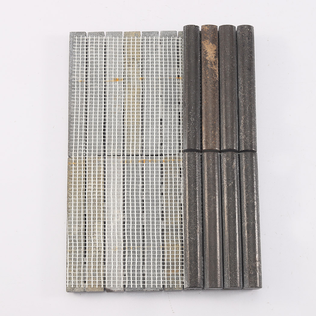 Back view of dark brown rounded fluted marble mosaic tile with mesh backing