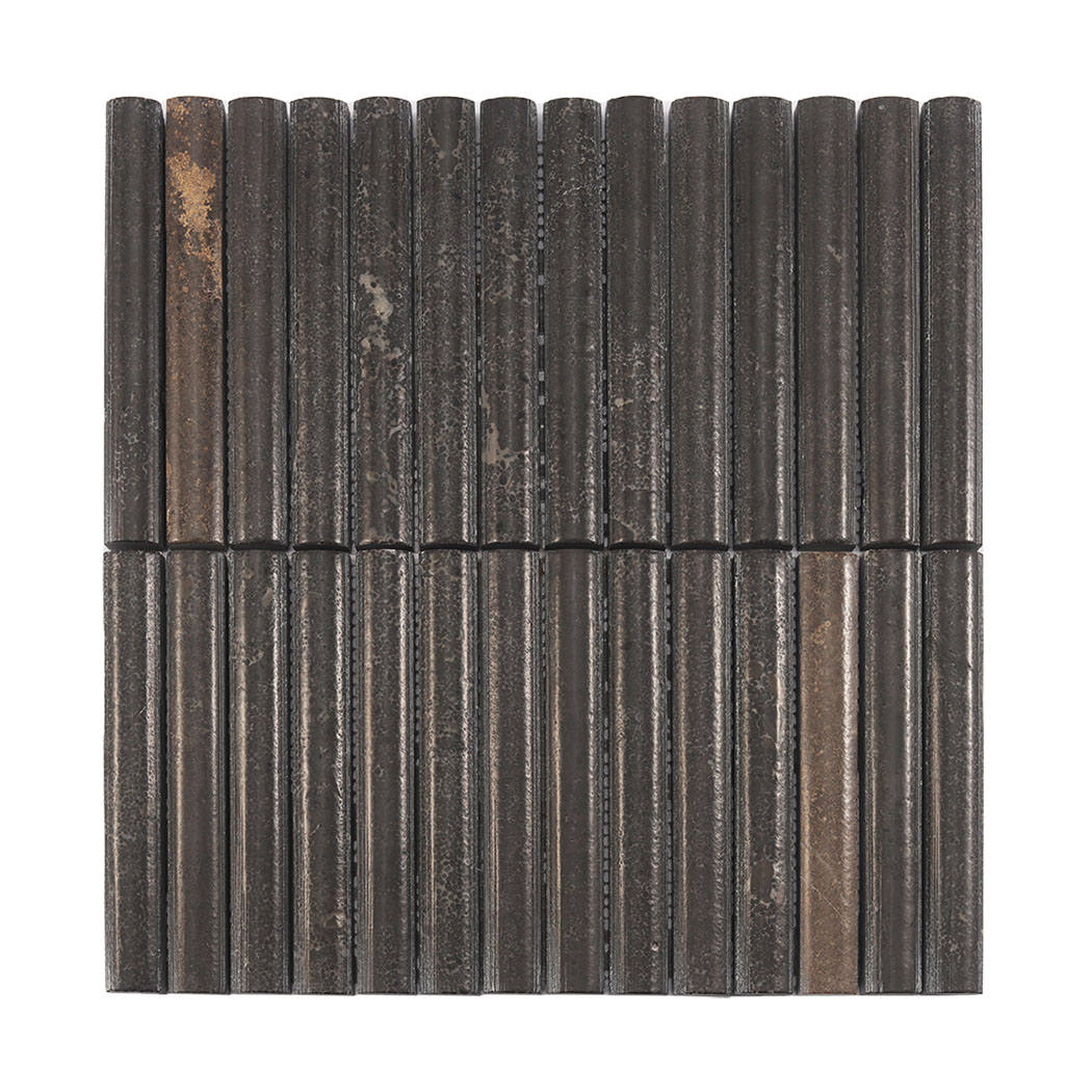 Full sheet of dark brown rounded fluted marble mosaic tile with vintage texture