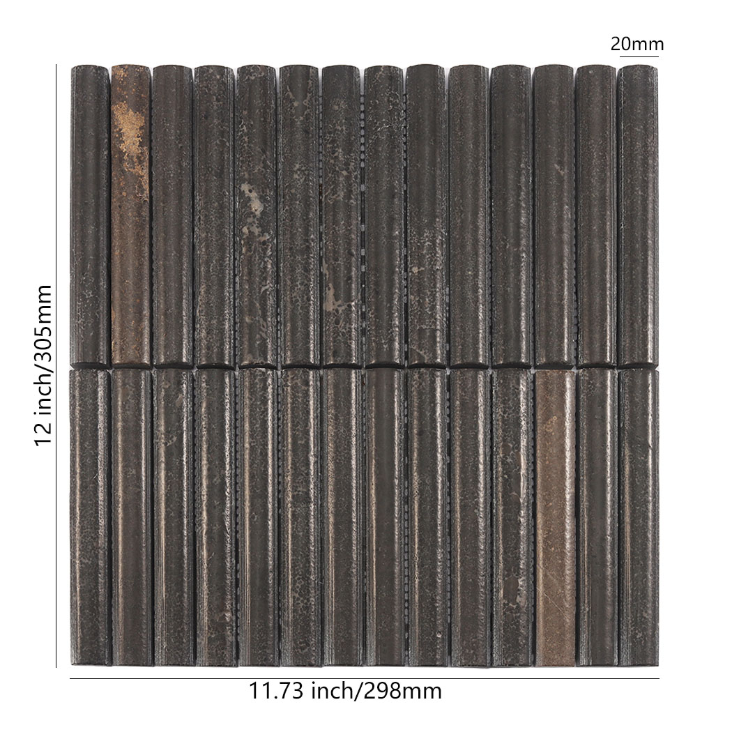 Dark brown rounded fluted marble mosaic tile sheet with 20mm strips and 305mm size