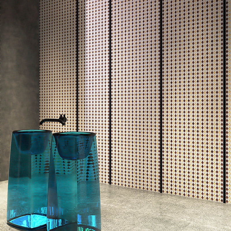 Diamond glass mosaic wall tiles in beige and brown for bathroom or lobby walls