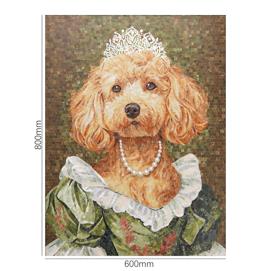 Regal Poodle Mosaic Tile Portrait with Pearl Necklace and Crown