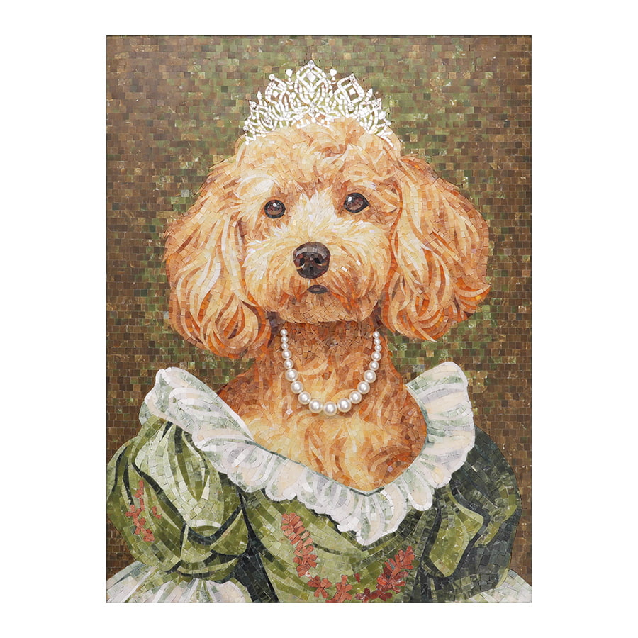 Regal Poodle Mosaic Tile Portrait with Pearl Necklace and Crown
