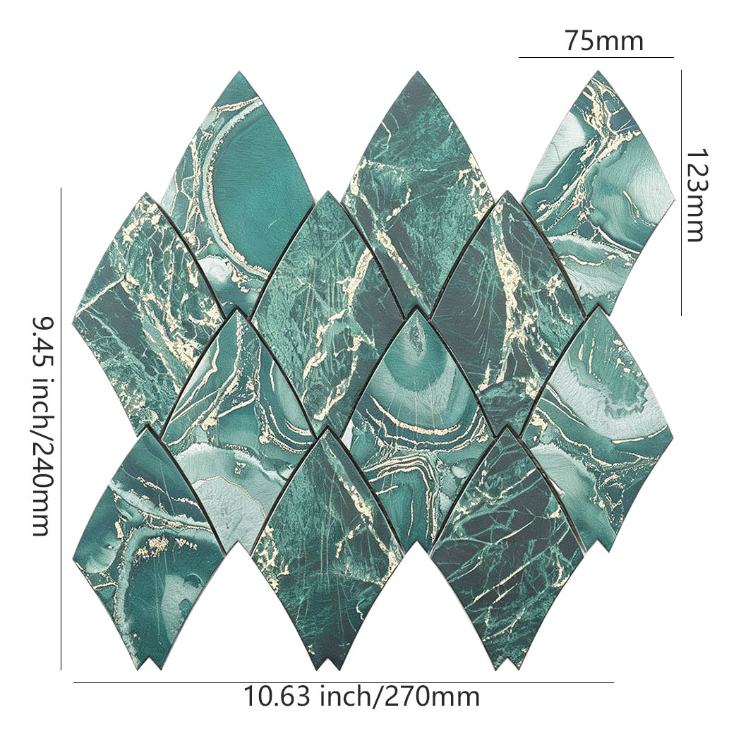 Emerald green and gold leaf shape marble pattern aluminum tile dimensions