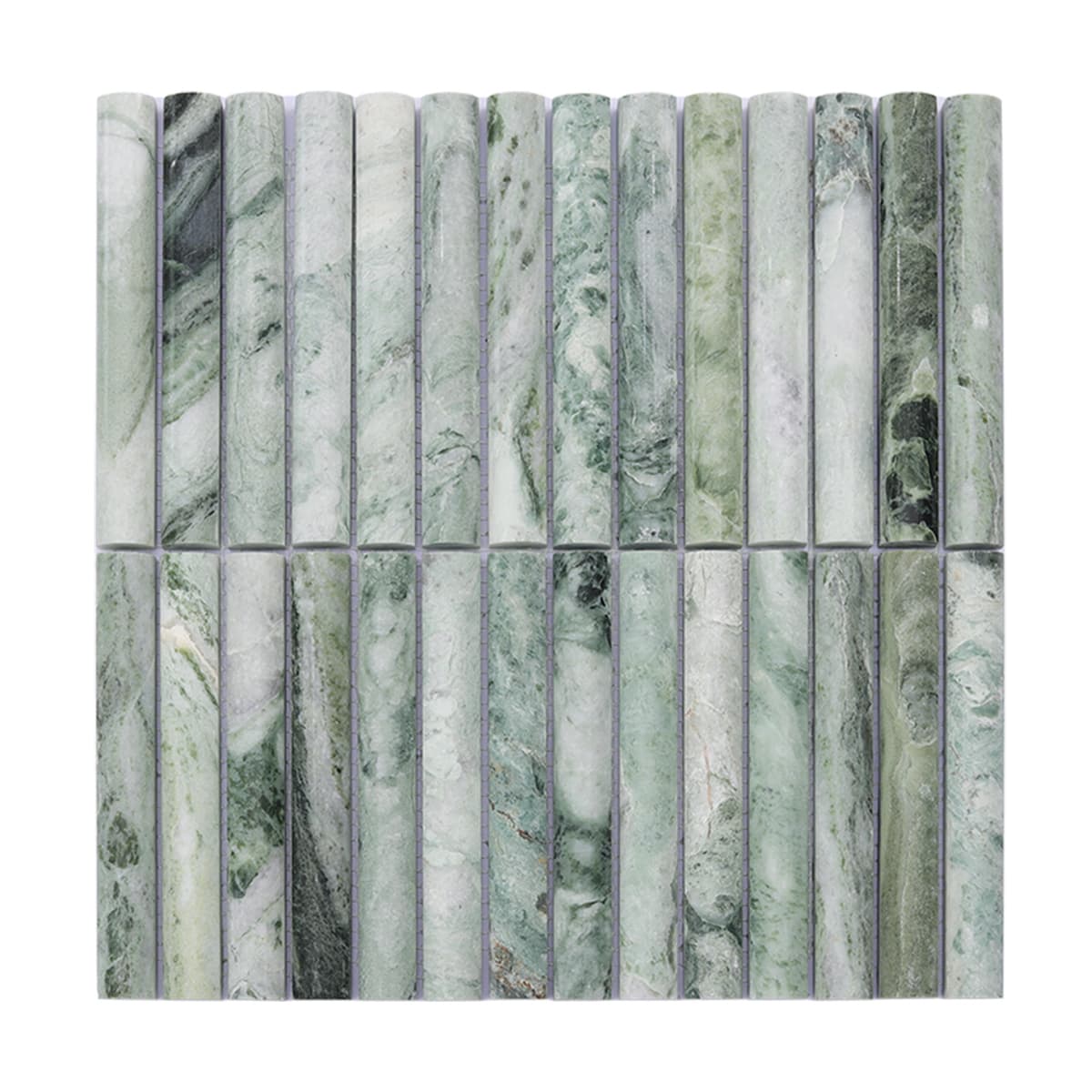 Full sheet of emerald green fluted marble mosaic tile