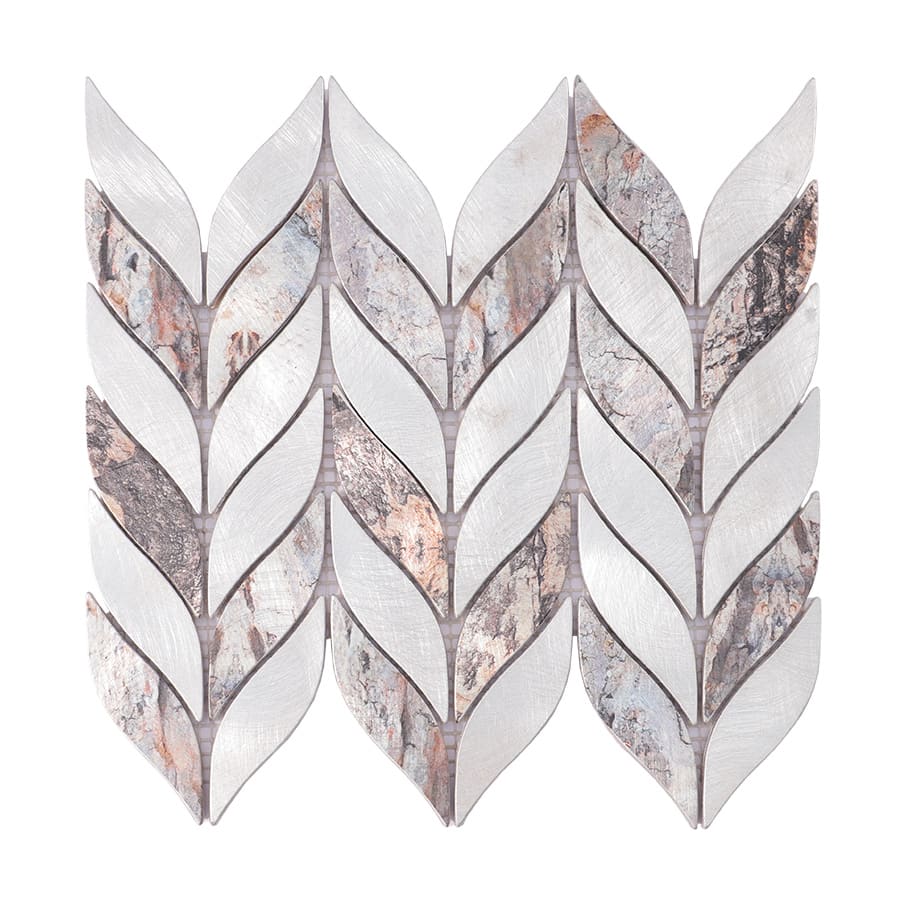 Feather leaf design silver and brown aluminum mosaic tile full sheet