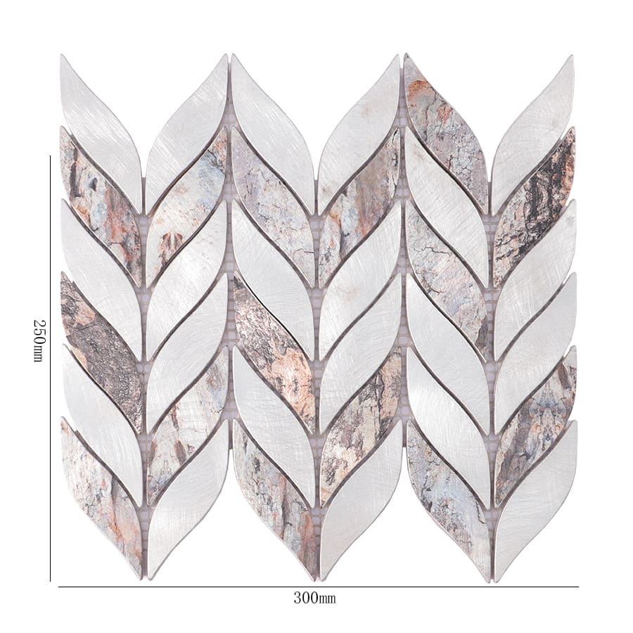 Feather leaf silver and brown aluminum mosaic tile with size dimensions