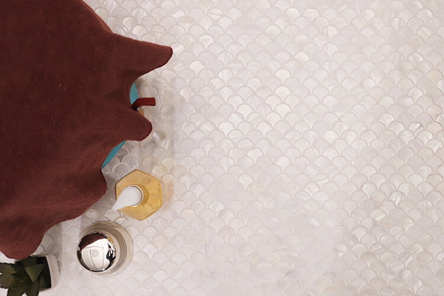 White shell fish scale tile texture for bathroom shower design