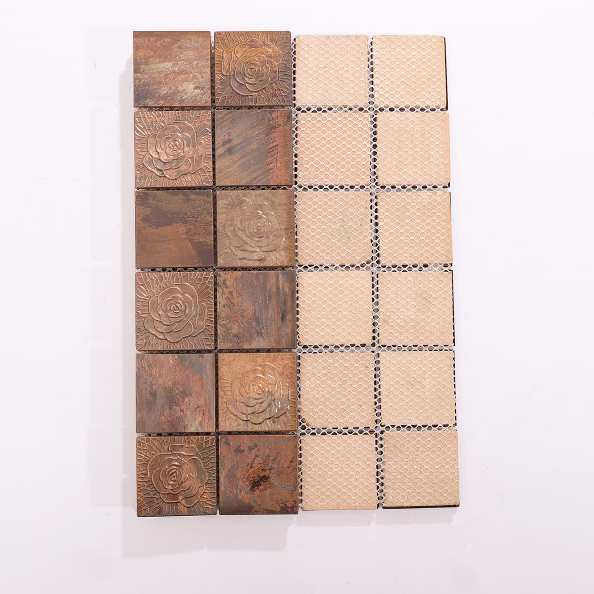 Back mesh of floral copper mosaic tile sheet