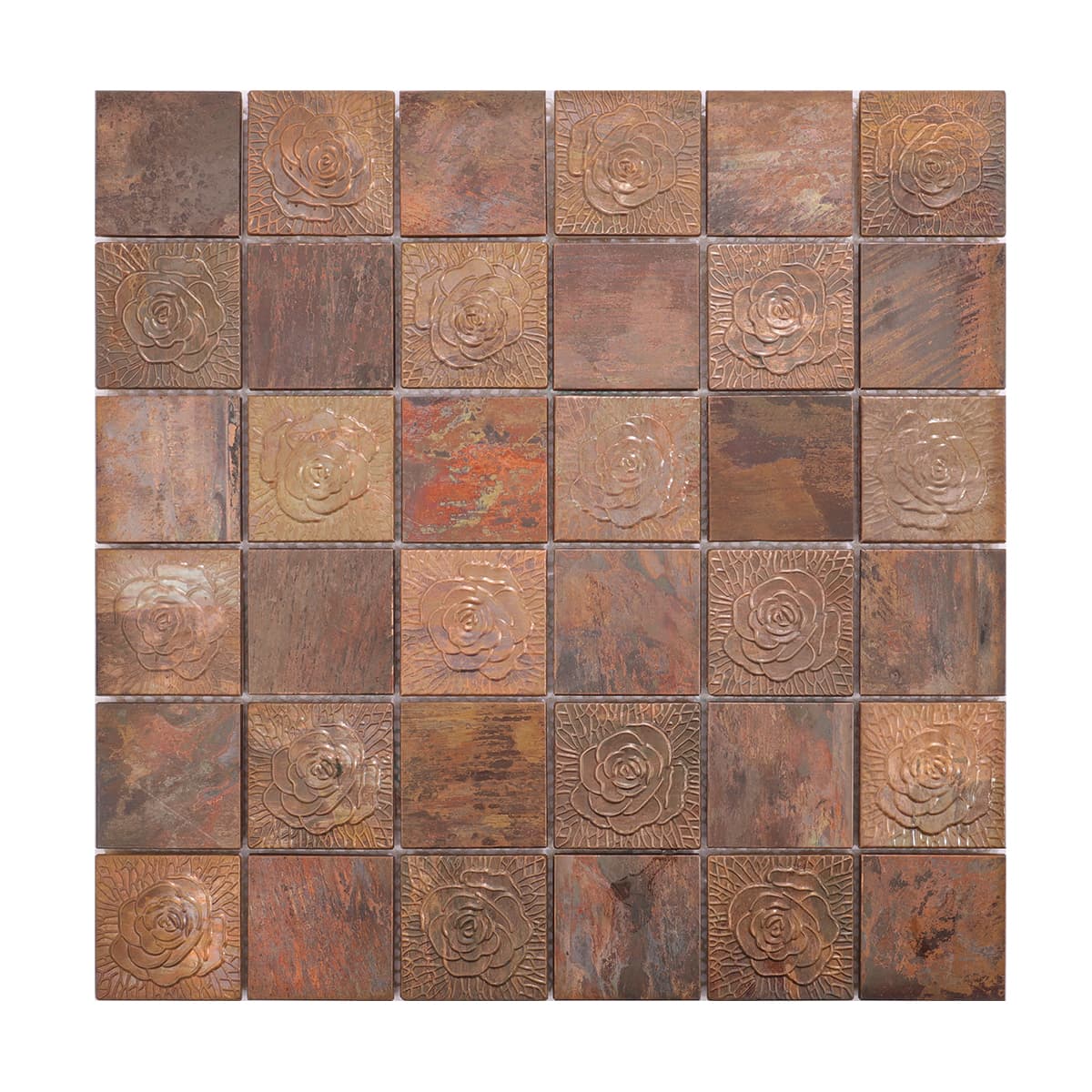 Front view of copper flower mosaic tile sheet