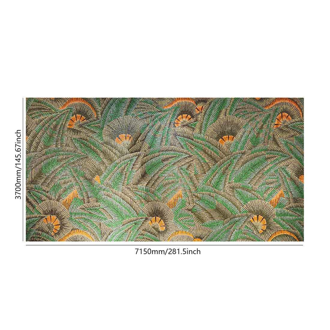 Large-scale tropical leaf mosaic wall mural showing repeating patterns
