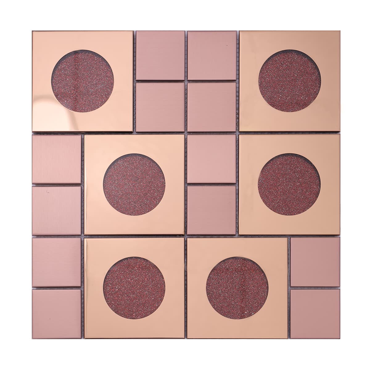 Full sheet of rose gold and red glitter circle glass mosaic