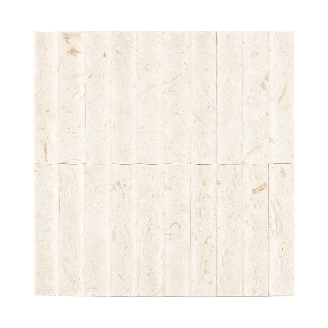 Full view of seamless limestone fluted mosaic tile highlighting continuous surface