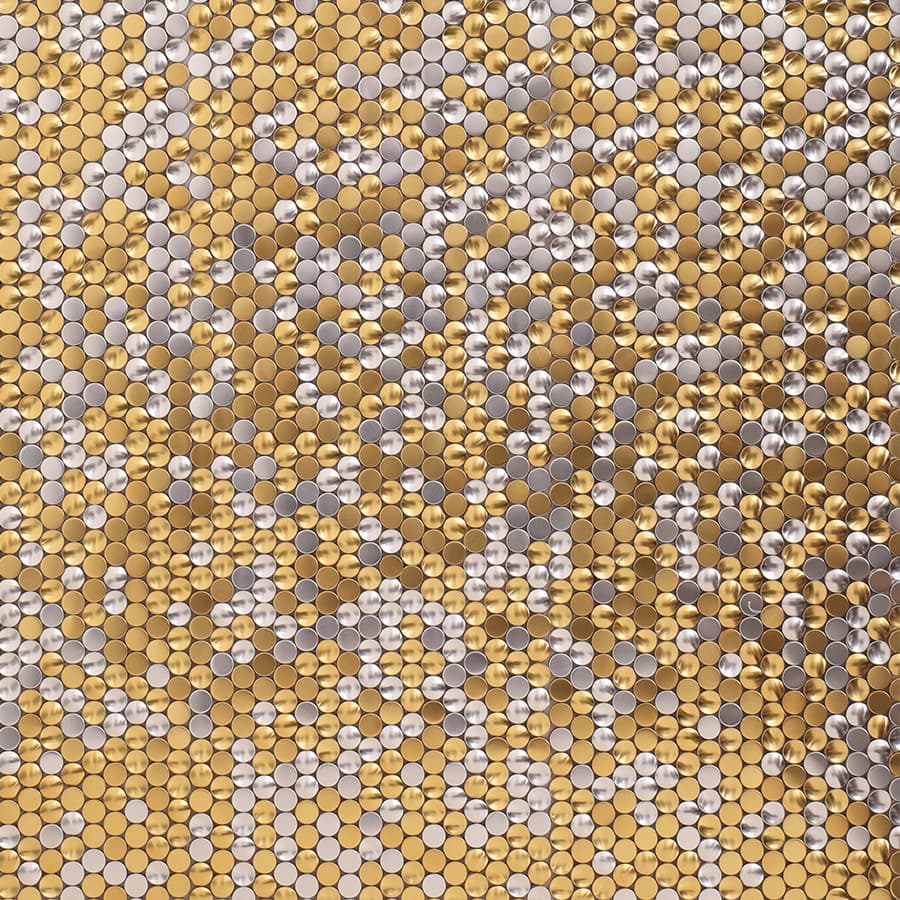 Large sheet of metallic gold and silver round mosaic tiles