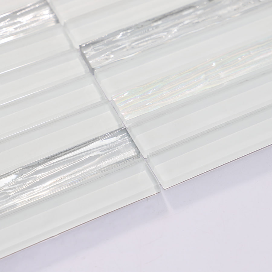 Side angle showing thickness of glass mosaic tile