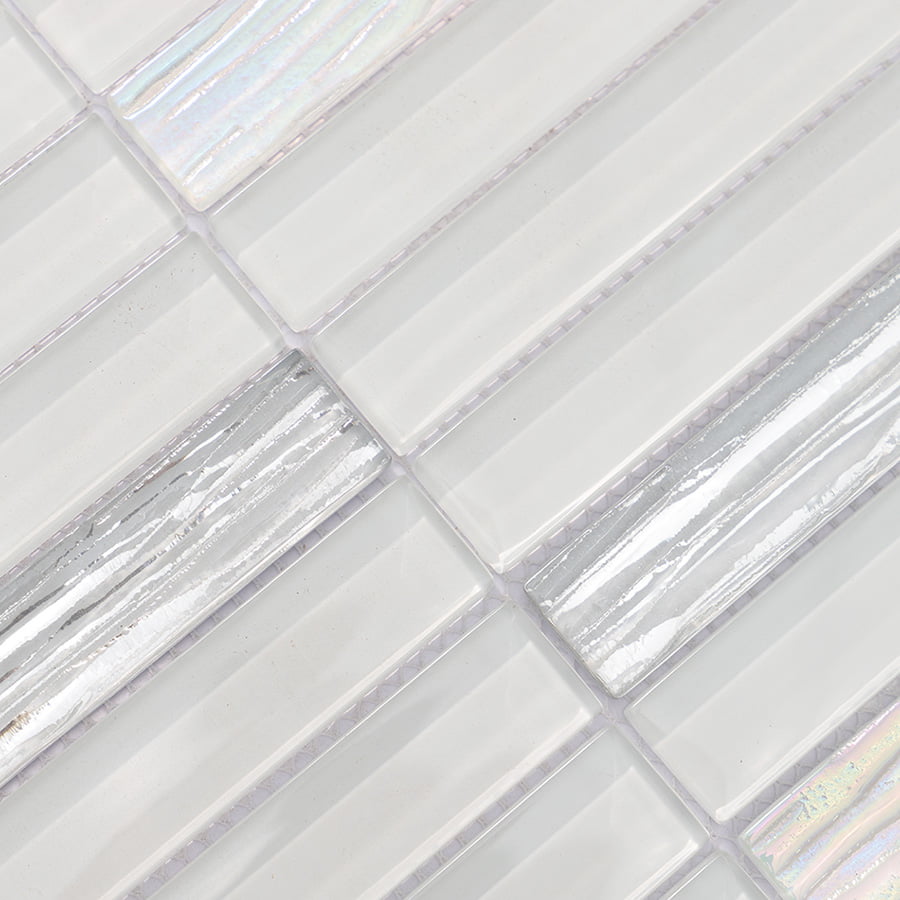 Detailed texture of white and silver glass mosaic tile surface