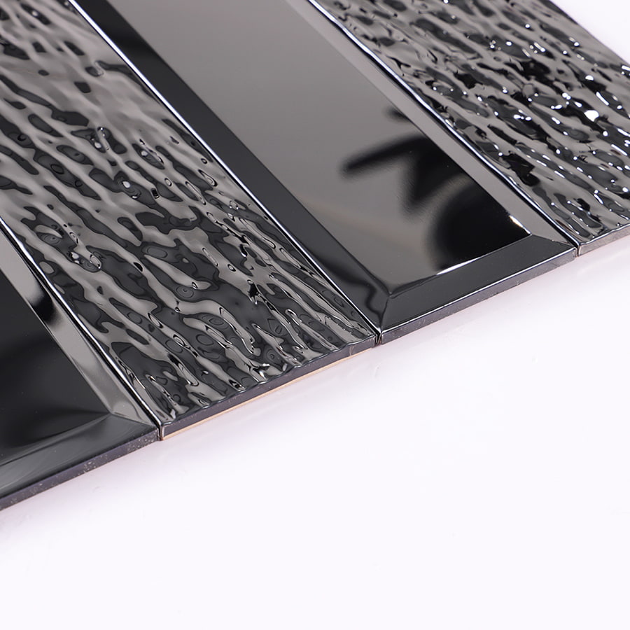 Glossy black stainless steel vertical subway mosaic tile with elegant shine