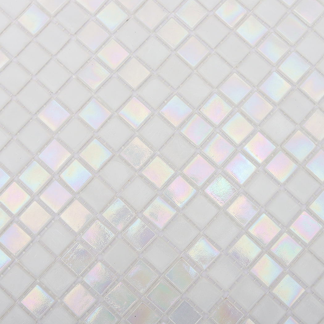 glossy white square glass pool tile texture with subtle color shifting effect