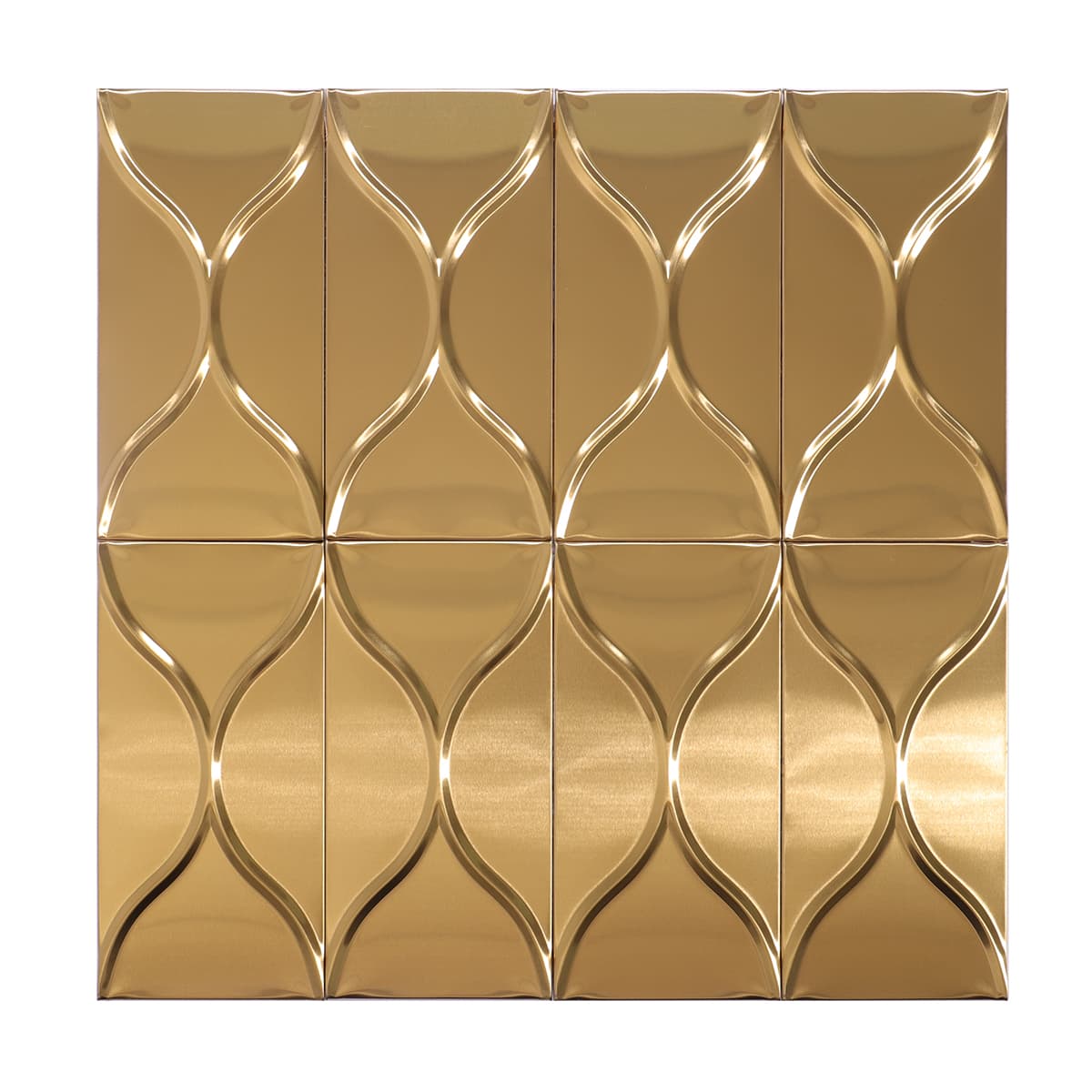 Brushed gold 3D curve mosaic tile front view