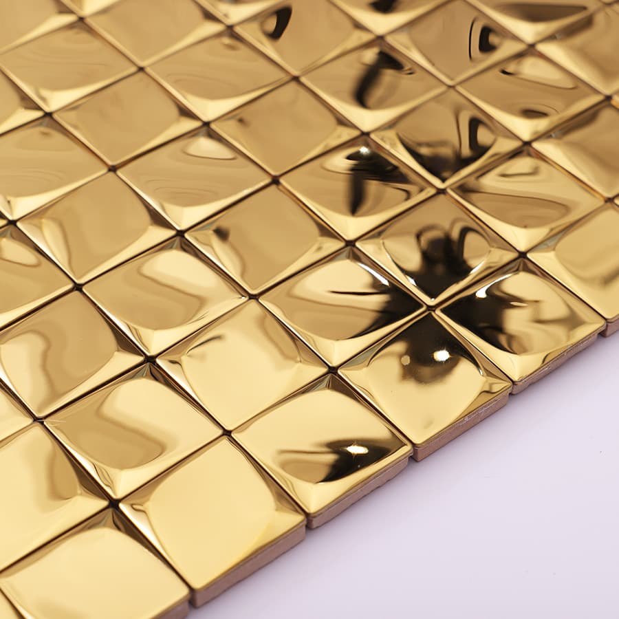 Gold 3D mini square tile angled view showing shine