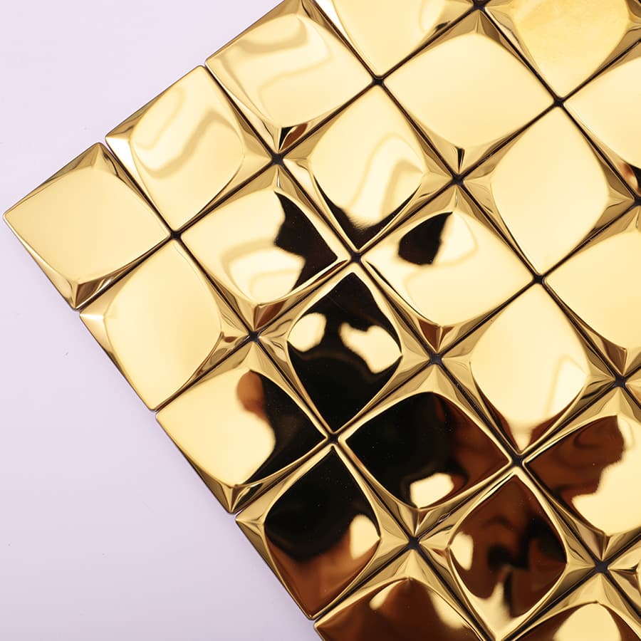 Corner view of gold 3D mini square tile