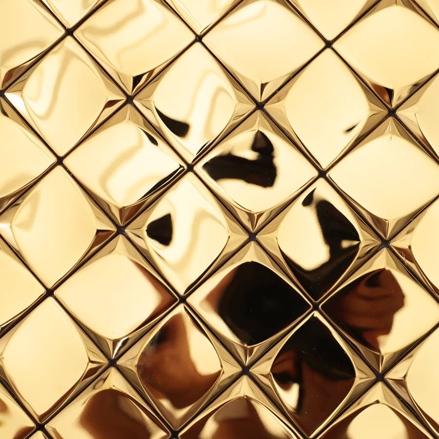 Surface detail of gold 3D mini square tile
