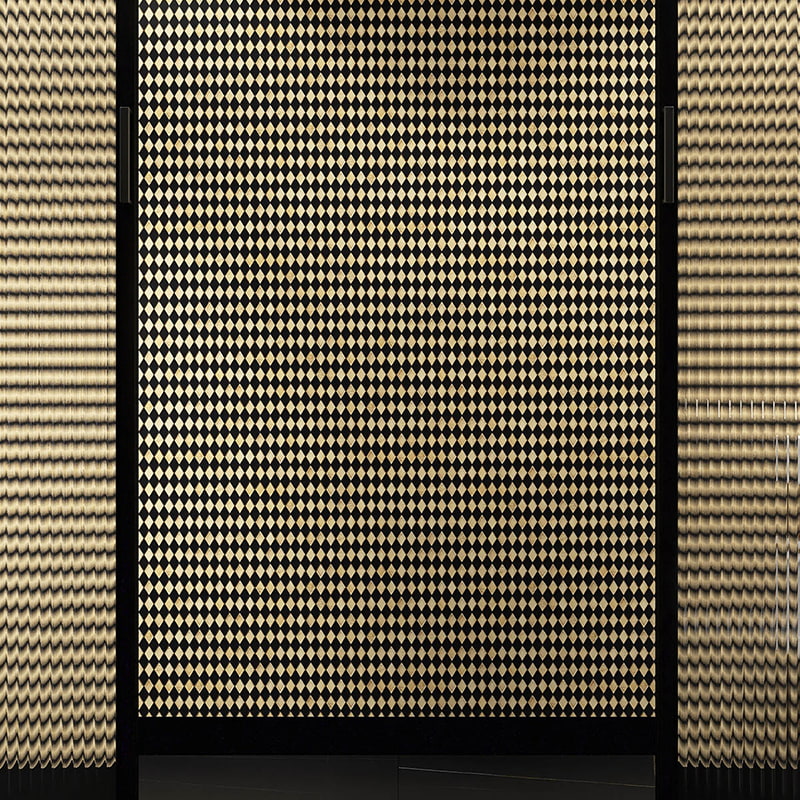 Gold and black diamond pattern metallic wall tiles for luxury interiors