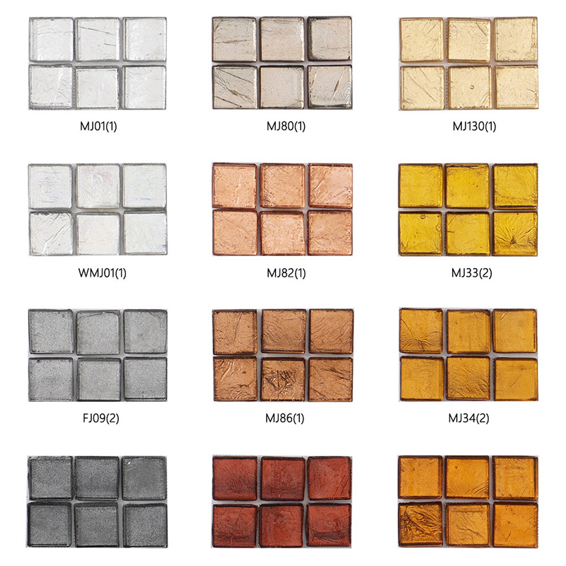 Gold leaf glass mosaic tile chart with silver, rose gold, bronze and amber samples