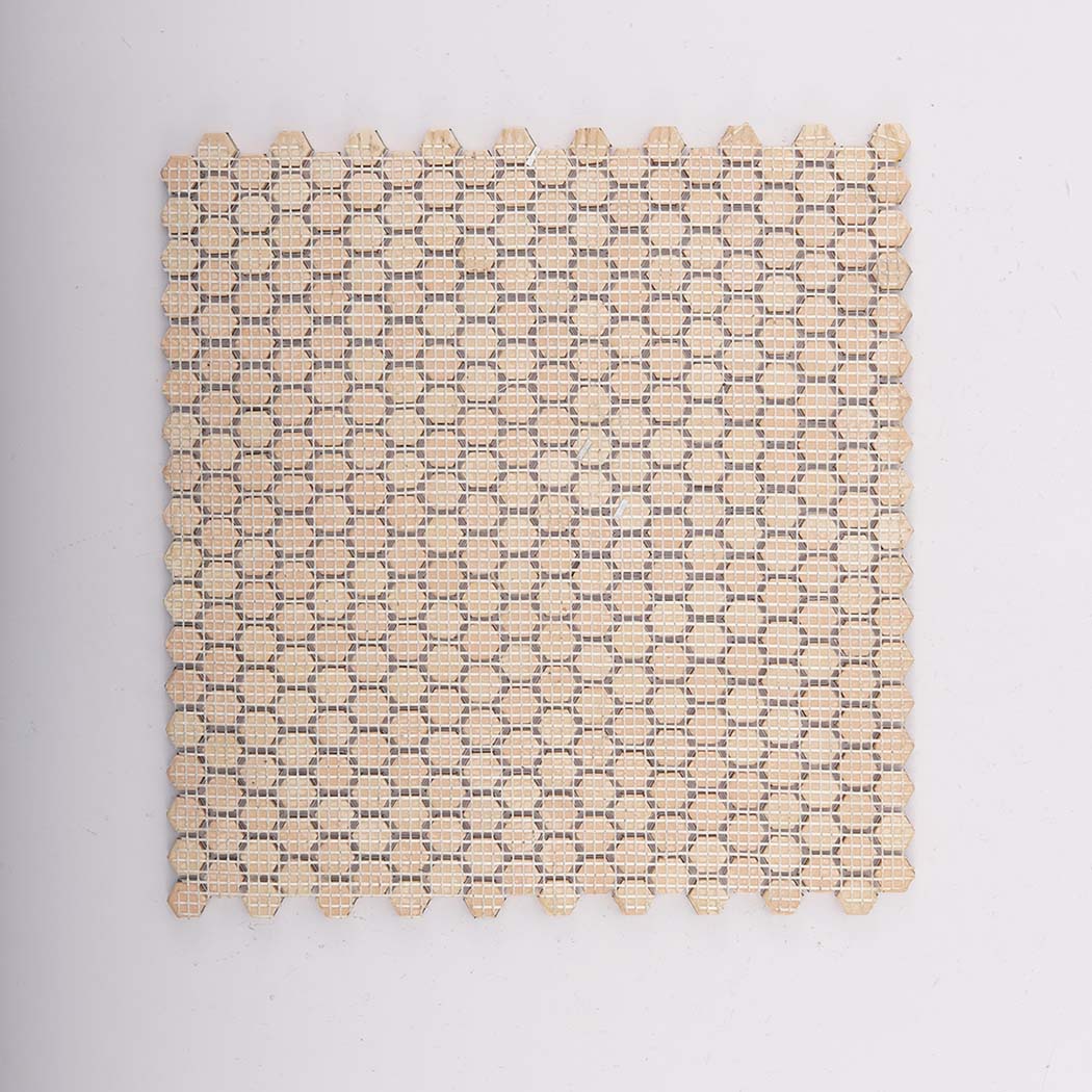 Back view showing fiberglass mesh on gold mini hexagon tile sheet