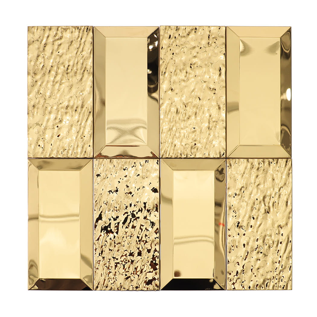 Golden mirror mosaic tile showing product measurement