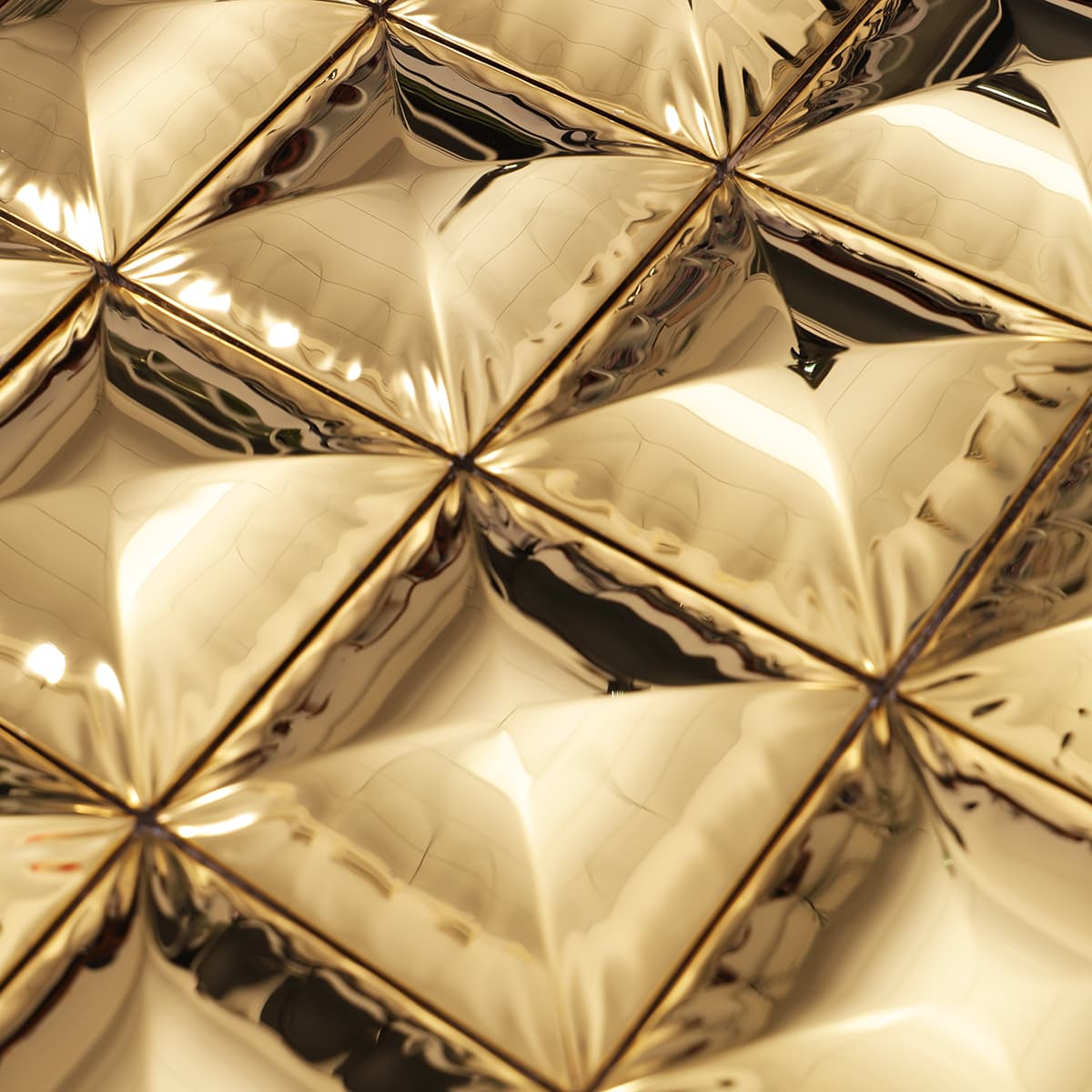 Textured reflection on gold pyramid metal mosaic
