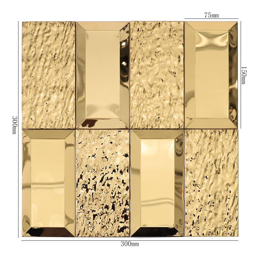 Gold beveled and textured rectangular wall tile panel