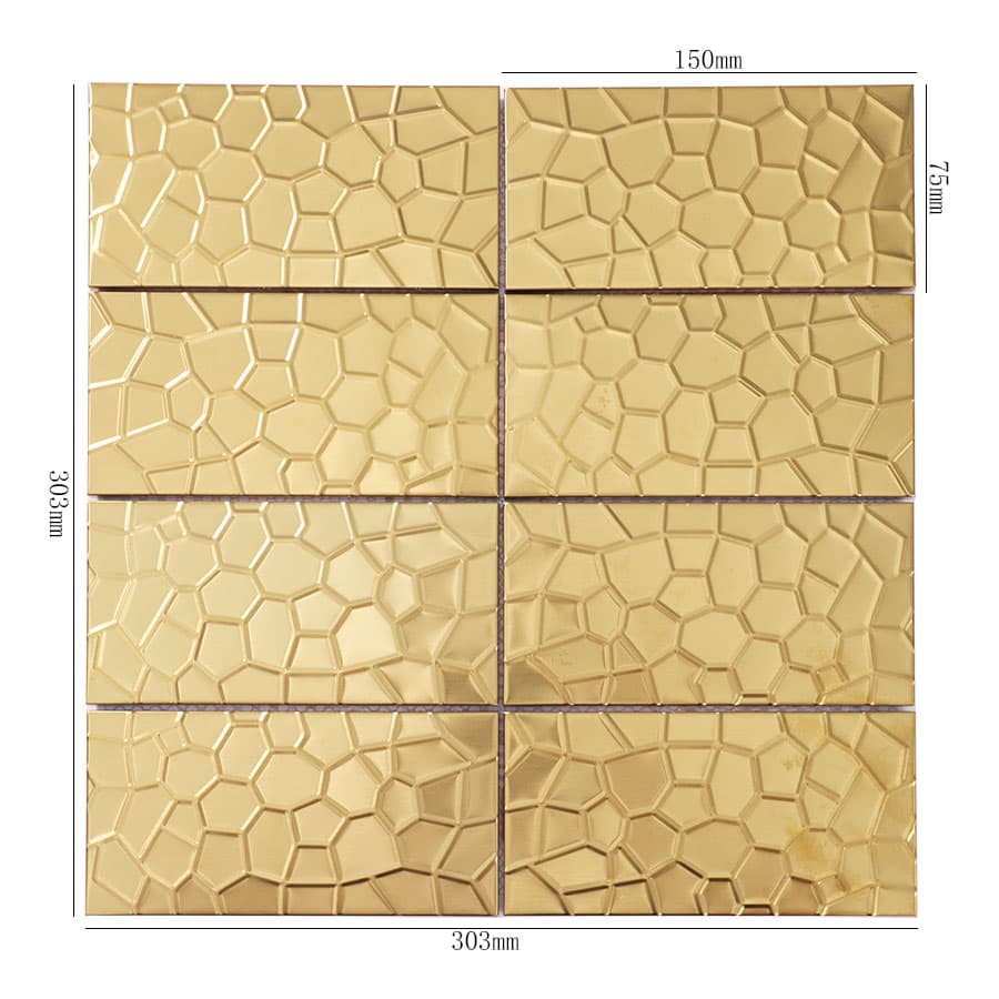 Gold stainless steel mosaic tile with hexagon texture and size details