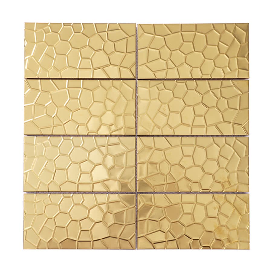 Gold rectangular stainless steel mosaic sheet with geometric texture