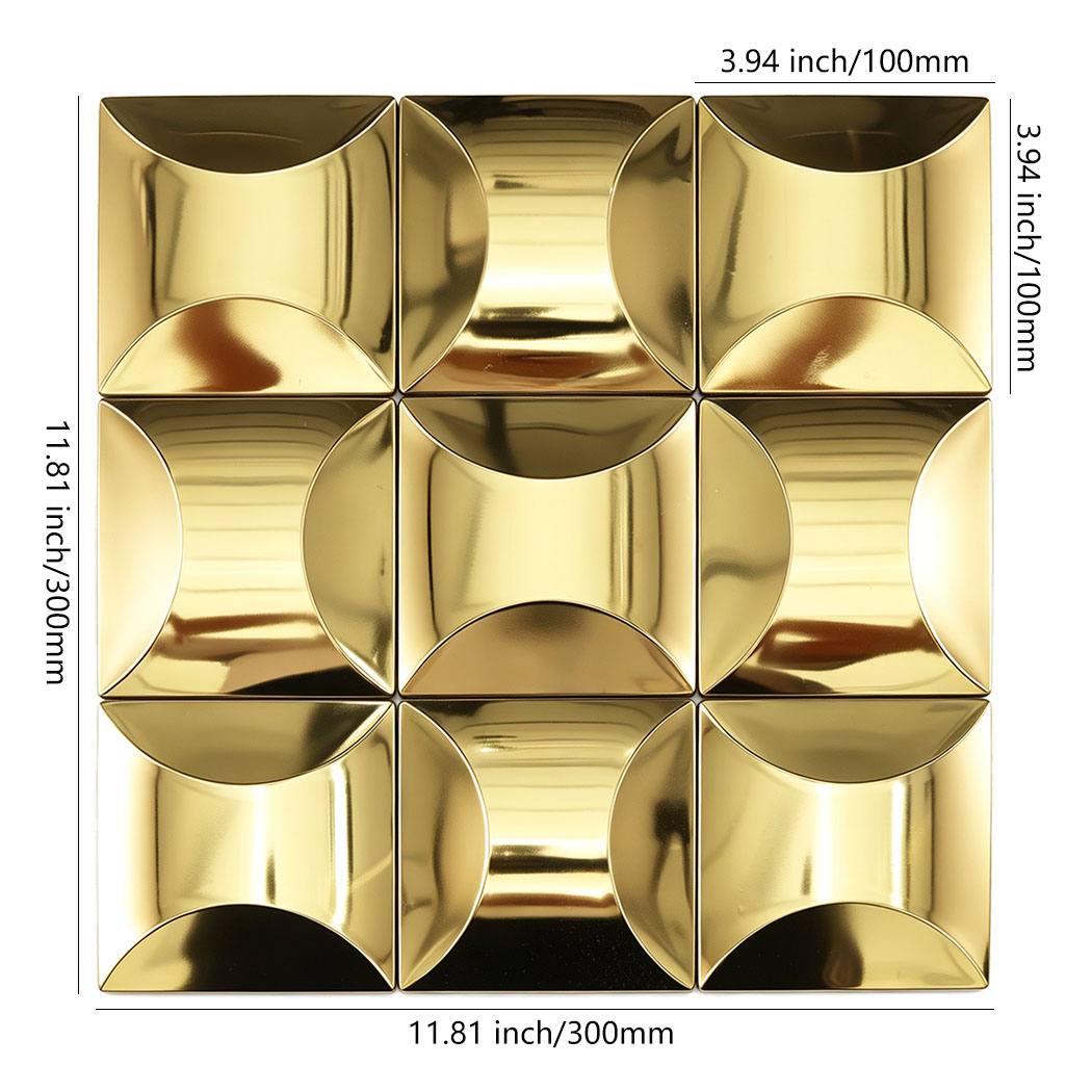 Gold square tile 4x4 stainless steel mosaic sheet with dimensions