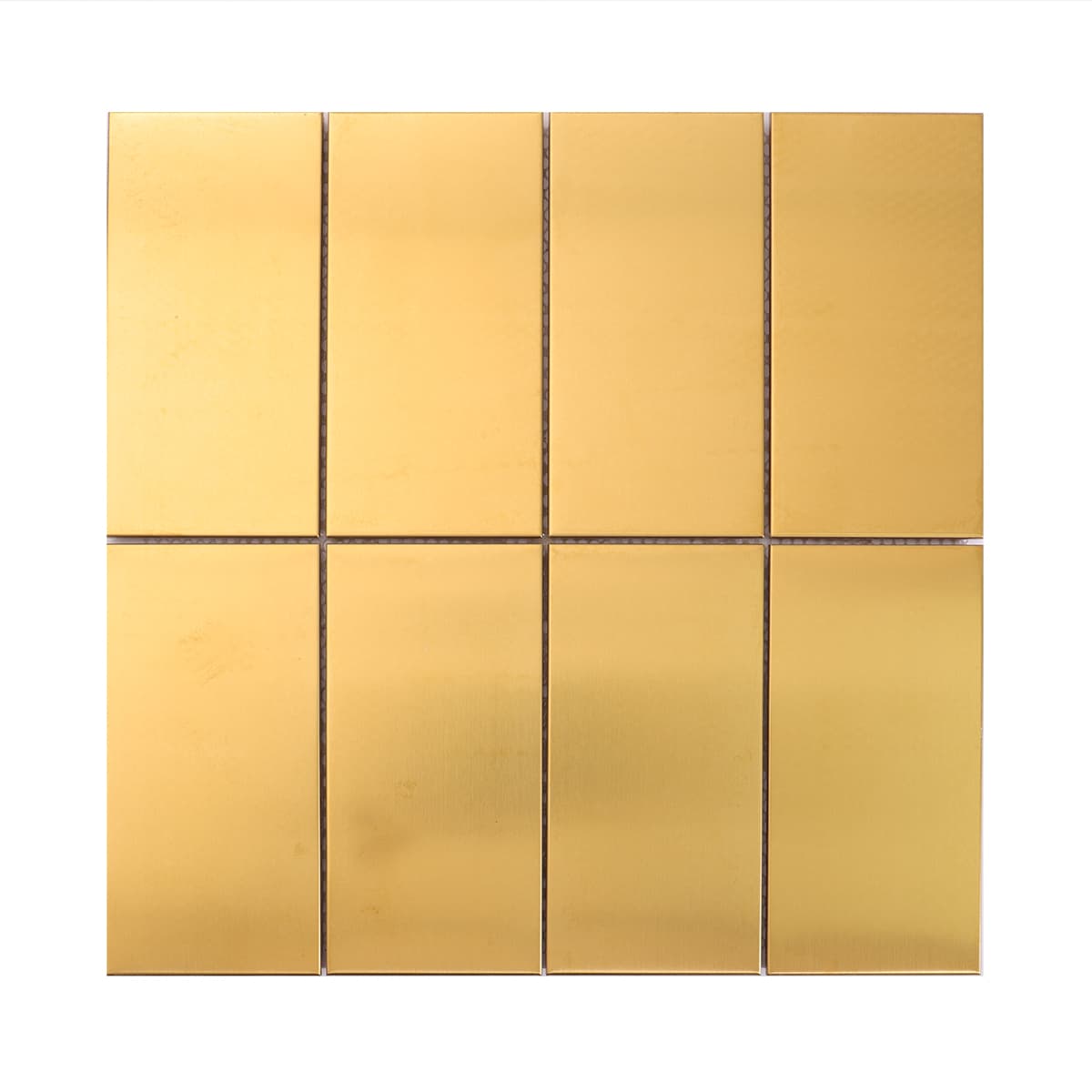 Front view of gold stainless steel mosaic tile