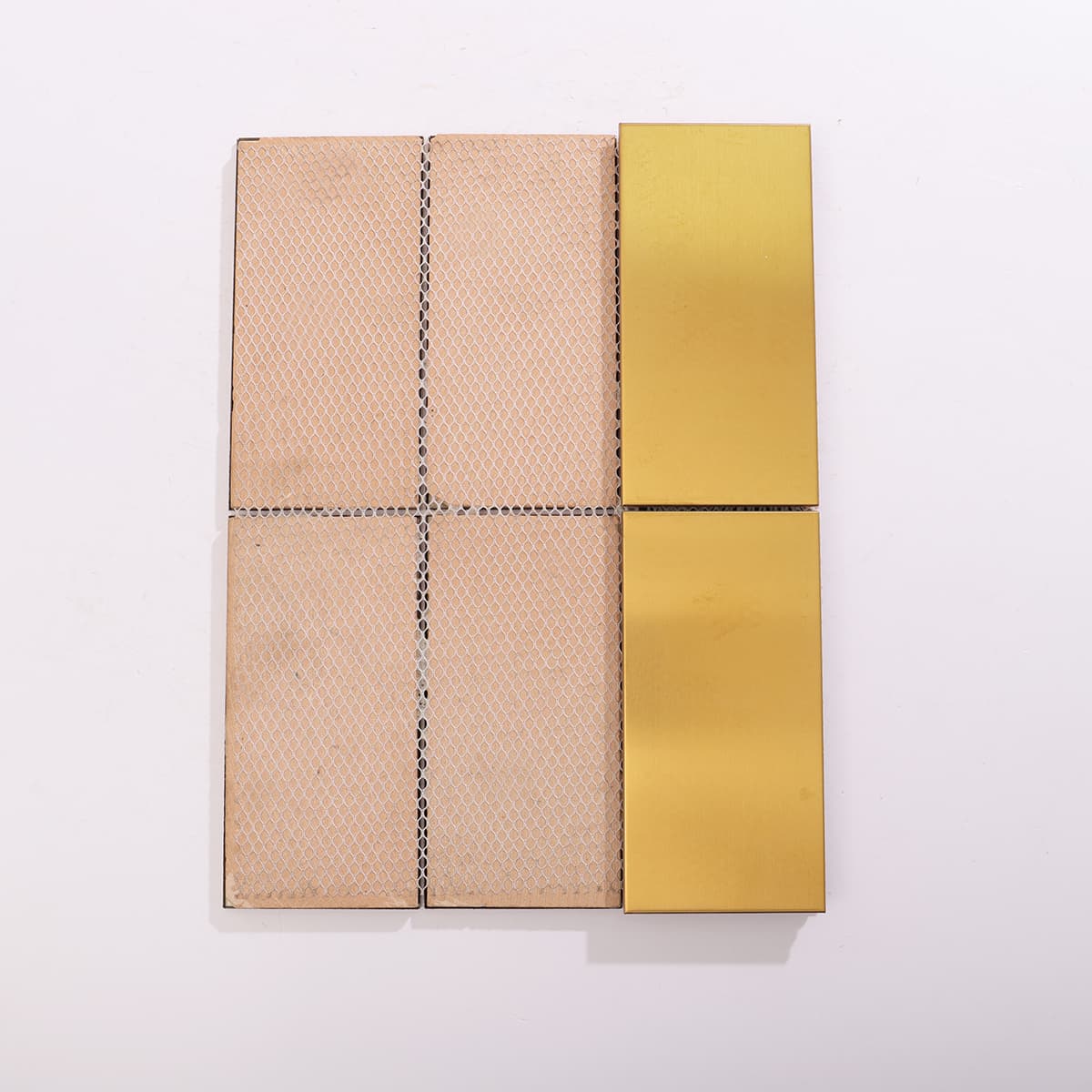 Back mesh view of gold stainless steel mosaic tile