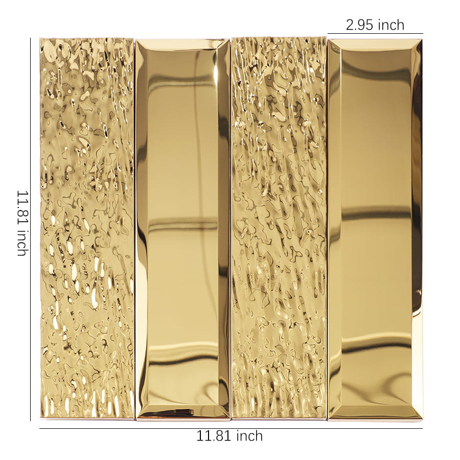 Gold stainless steel vertical subway mosaic tile with size dimensions