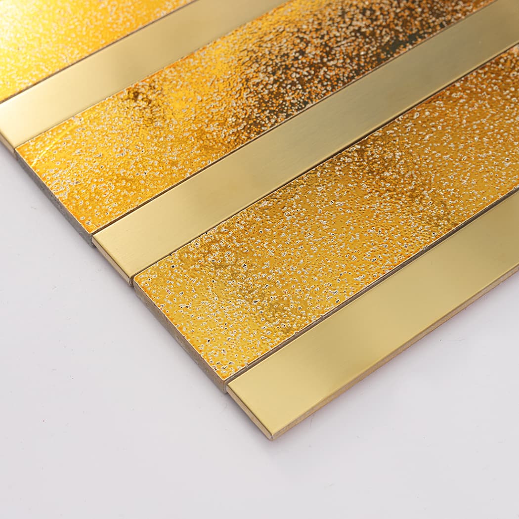 Gold Stone Brushed Metal Mosaic Tile for Luxury Wall Design