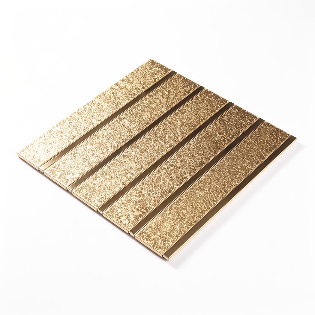 Full sheet of gold vertical subway tiles for modern bathroom walls