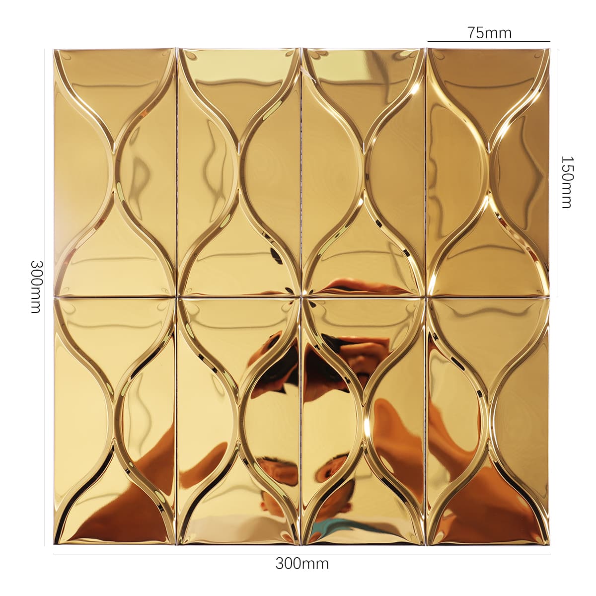 Glossy gold wave metal mosaic tile with curved 3D surface