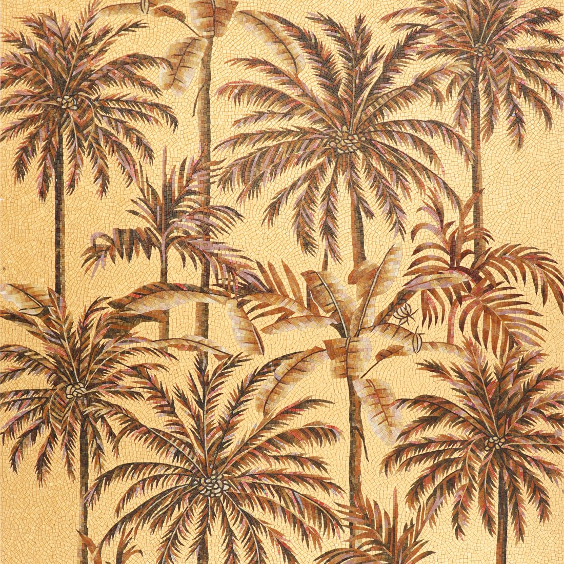 Golden palm handmade mosaic mural with tropical palm trees