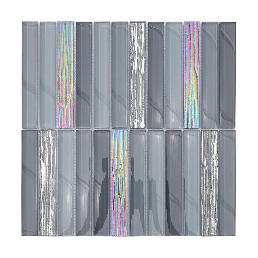 Full sheet of gray iridescent rectangle crystal glass mosaic wall tile