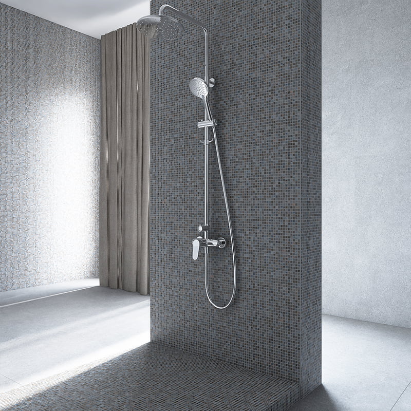 Gray mini mosaic tiles covering shower wall with modern and clean look