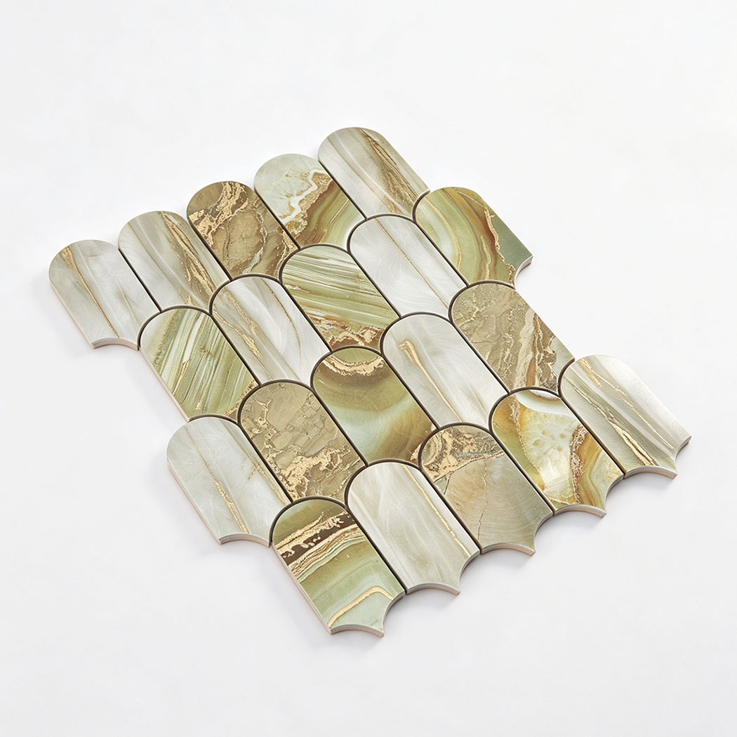 Flat angled perspective of green gold round crown aluminum sheet